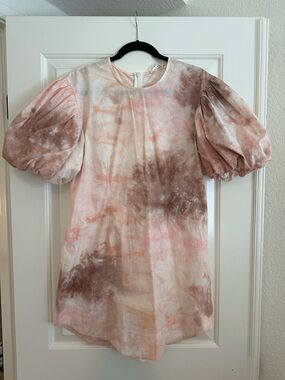 A.L.C. Pink Brown Tie Dye Puff Sleeve Mini Dress Size 10